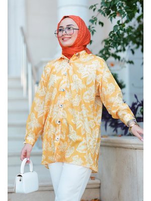 Turuncu Dijital Baskılı Gömlek