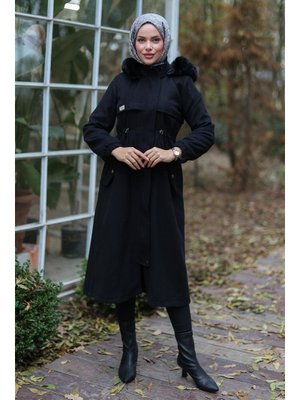 Siyah Tünel Detaylı Kaşe Kaban