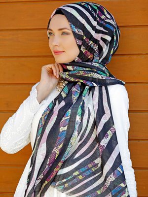 Çok Renkli Desenli Zebra Şal Çok Renkli Desenli Zebra Şal