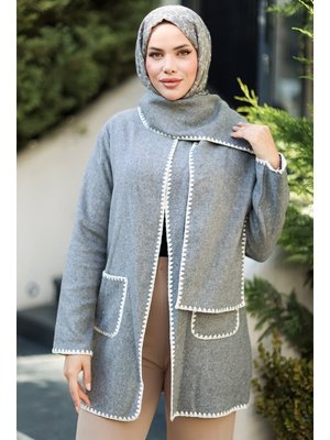 Gri Sarel Atkılı Kaşe Ceket