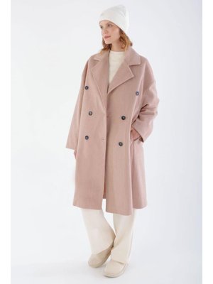 Pembe Arkadan Yırtmaçlı Kaşe Kaban