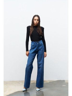 Koyu Mavi Pamuk Önü Komple Taş Detaylı Denim