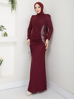 Bordo Alya Tesettür Abiye Elbise Bordo Alya Tesettür Abiye Elbise