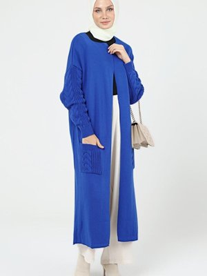 Kolu Saç Örgülü Çift Cepli Garnili Kışlık Kimono Hırka Kolu Saç Örgülü Çift Cepli Garnili Kışlık Kimono Hırka