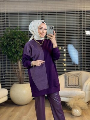 Sol Taraf Fitilli Kadife Parçalı Tunik