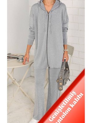 Simli Merserize Triko Pantolonlu Hırka Takım