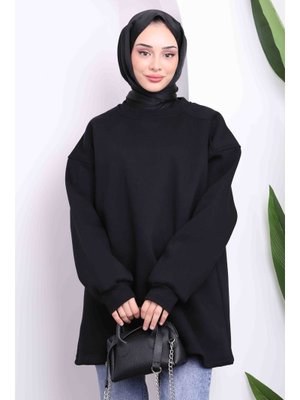 Siyah Bisiklet Yaka Üç İplik Sweat Tunik Siyah Bisiklet Yaka Üç İplik Sweat Tunik