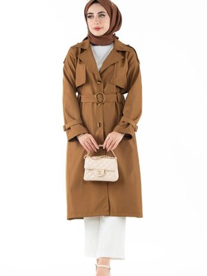 Cepken Detaylı Trençkot Taba Cepken Detaylı Trençkot Taba