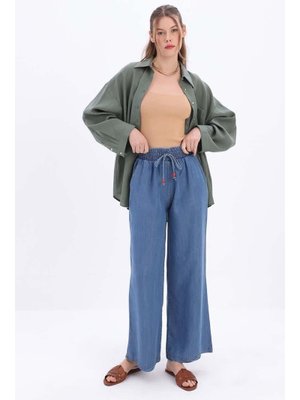 Mavi Beli Lastikli Denim Pantolon Mavi Beli Lastikli Denim Pantolon