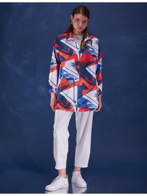 Soyut Desenli Spor Ceket Mercan