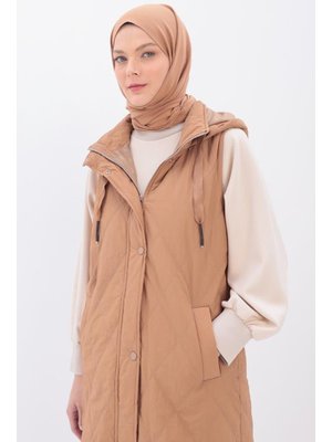 Kapüşonlu Kapitone Yelek Toprak