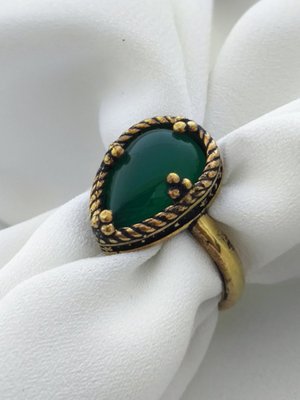 Yeşil Akik Taşlı Ayarlanabilir Yüzük