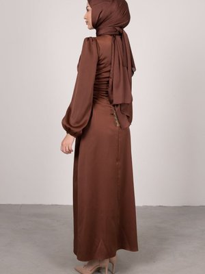 Yandan Çapraz Bağlamalı Saten Abiye Elbise