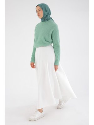 Beyaz Beli Lastikli Scuba Kloş Etek