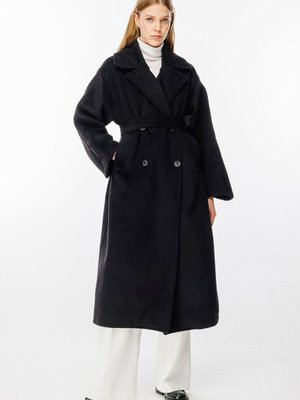 Kruvaze Siyah Kaşe Kaban