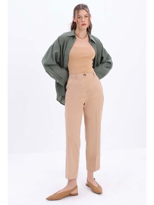 Bisküvi Pamuklu Büyük Beden Kumaş Pantolon