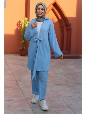 Bebe Mavisi Bağlama Detaylı Kimono Takım Bebe Mavisi Bağlama Detaylı Kimono Takım