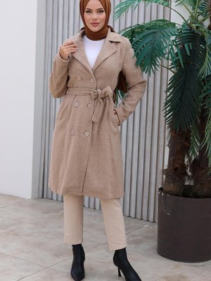 Vizon Düğme Detaylı Kaşe Kaban