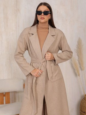 Bej Kuşaklı Kaşe Kaban