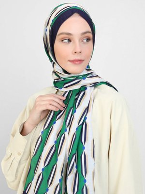 Benetton Nevada Pamuk Şal Çizgi Desen Lacivert