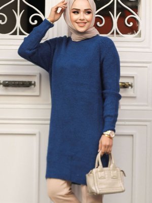 İndigo Mavisi Triko Tunik Kazak