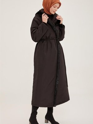 Kapişonu Kürk Detaylı Kaban Taba