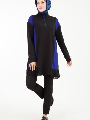 Trend Önden Fermuarlı Plise Detaylı Tunik Bordo