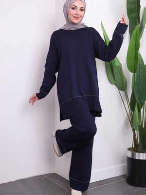 Lacivert Pantolonlu Triko Tunik Takım