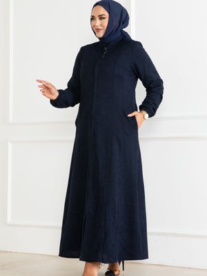 Şönil Kumaş Fermuarlı Mevsimlik Mevlana Ferace Siyah Ve Lacivert