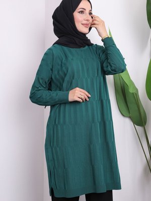 Zümrüt Yeşili Soğuk İplik Merserize Triko Tunik Zümrüt Yeşili Soğuk İplik Merserize Triko Tunik