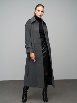 Gömlek Yaka Apolet Detaylı Oversize Uzun Kaban Koyu Gri