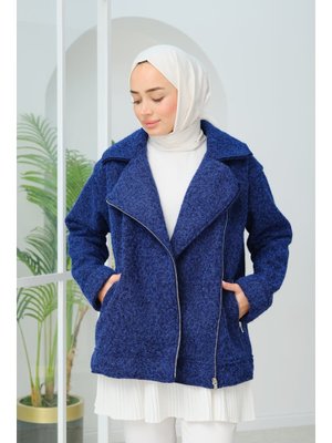 Lacivert Yan Fermuar Detay Ceket Lacivert Yan Fermuar Detay Ceket