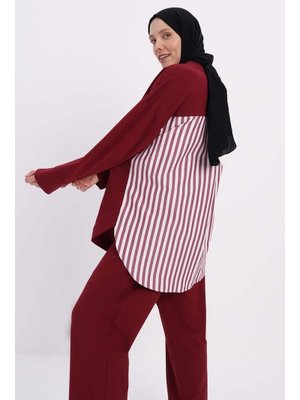 Vişne Arkası Garnili Pantolonlu Takım