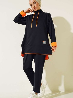 Düz Orta İkili Takım Tunik Pantolon Siyah