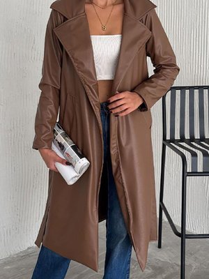 Kahverengi Astarlı Ve Kuşaklı Suni Deri Trençkot Kahverengi Astarlı Ve Kuşaklı Suni Deri Trençkot