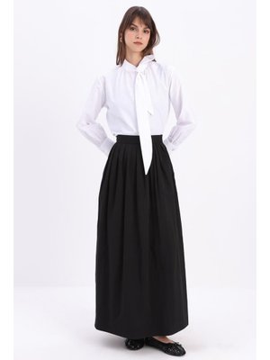 Siyah Beli Pileli Kloş Etek