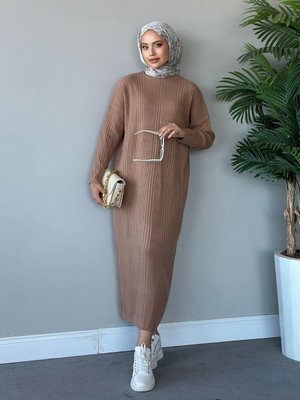 Fitilli Triko Elbise Sütlükahve Fitilli Triko Elbise Sütlükahve