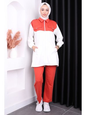 Kiremit Fermuarlı Pantolonlu İki İplik Takım