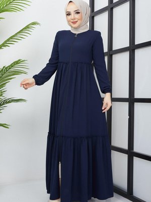 Büzgü Detaylı lacivert Ferace