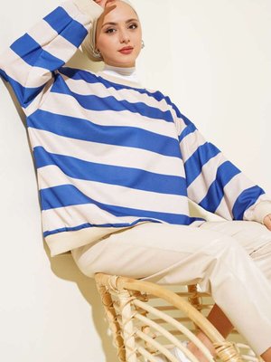 Mavi Yatay Çizgili Oversize Tunik