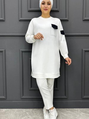 Cep Görünüm Detaylı Tunik Ekru