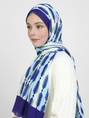 Yeşil Nevada Pamuk Şal Çizgi Desen Lacivert