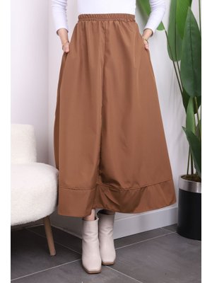 Kahverengi Cepli Bel Lastikli Kloş Bondit Etek