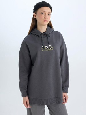 Regular Fit Kapüşonlu Baskılı İçi Yumuşak Tüylü Kalın Sweatshirt Tunik E0317ax24wn