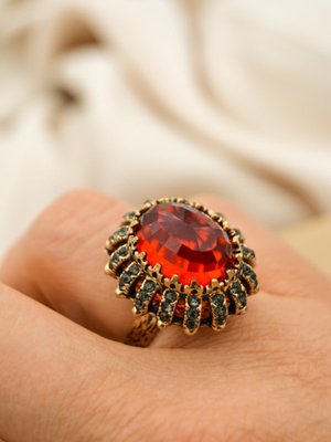 Kırmızı Otantik Kafes Yüzük