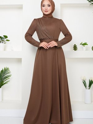 Taş Detaylı Abiye Elbise M Kahve Taş Detaylı Abiye Elbise M Kahve