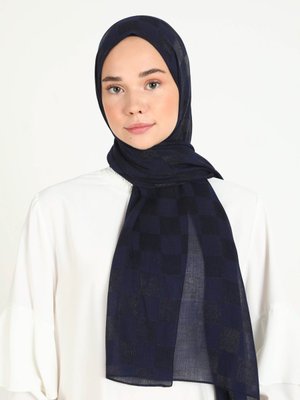 Lacivert Dama Karla Şal