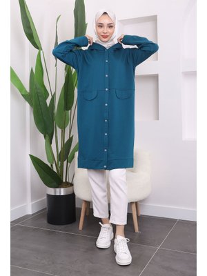 Petrol Mavisi Çıtçıtlı Kapüşonlu İki İplik Kap Petrol Mavisi Çıtçıtlı Kapüşonlu İki İplik Kap