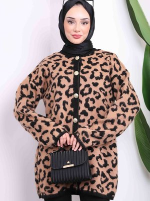 Siyah Leopar Desenli Hırka