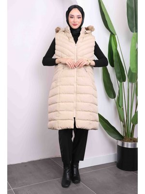 Bej Büyük Beden Kürklü Şişme Yelek Bej Büyük Beden Kürklü Şişme Yelek